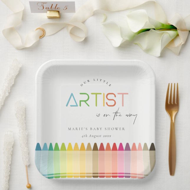 Assiettes En Carton Cute Little Artist Crayon Fun Rainbow Baby shower (Mariage)