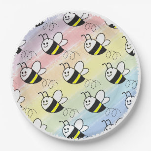 Assiettes En Carton Cute Little Bee Motif Baby shower aquarelle