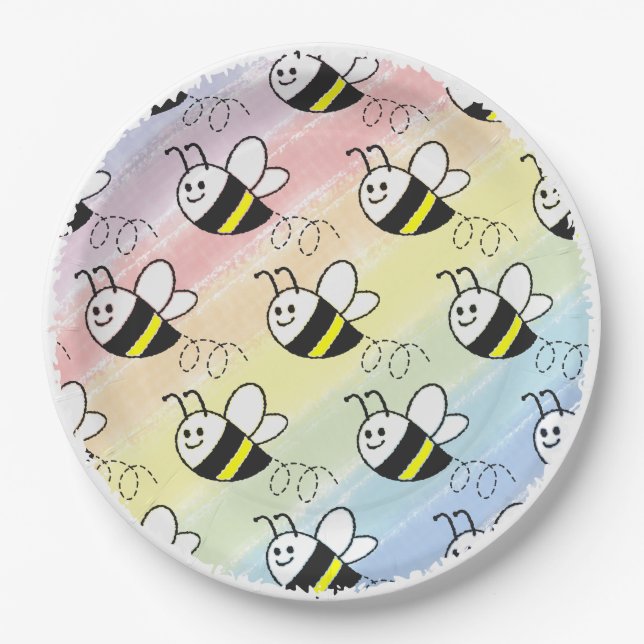 Assiettes En Carton Cute Little Bee Motif Baby shower aquarelle (Devant)