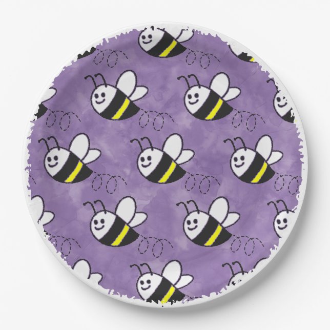 Assiettes En Carton Cute Little Bee Motif Baby shower aquarelle (Devant)