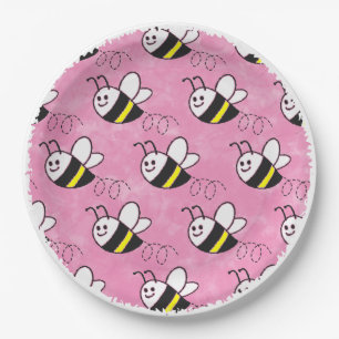 Assiettes En Carton Cute Little Bee Motif Baby shower aquarelle