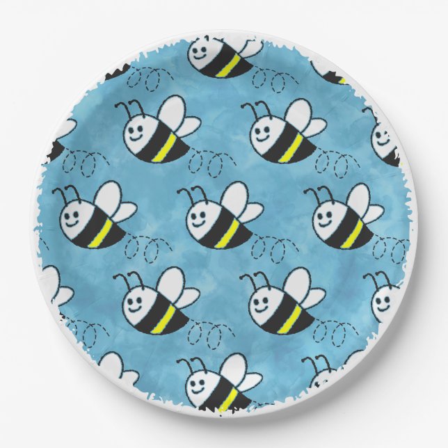 Assiettes En Carton Cute Little Bee Motif Baby shower aquarelle (Devant)