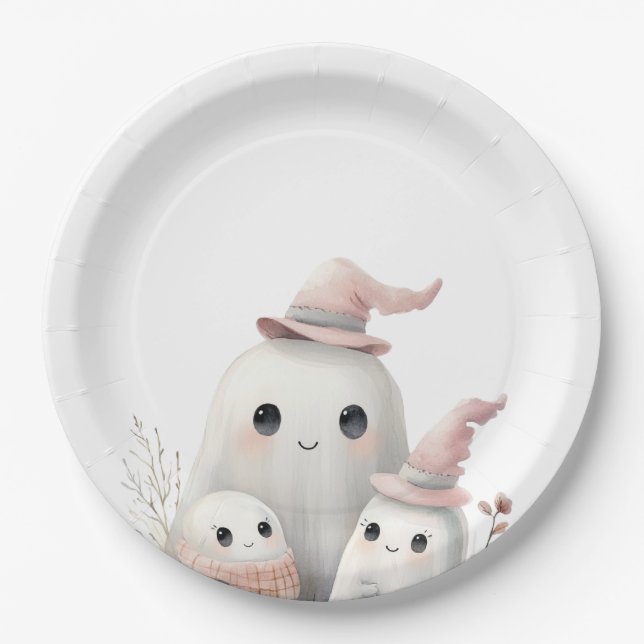 Assiettes En Carton cute little boo girl First Halloween Baby shower (Devant)