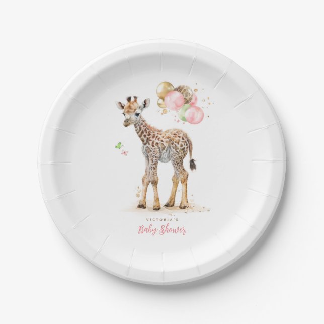 Assiettes En Carton Cute Little Giraffe Moderne Boho rose Brown (Devant)