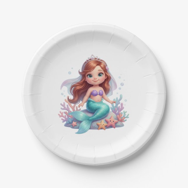 Assiettes En Carton Cute Little Mermaid Baby Shower Paper Plates (Devant)