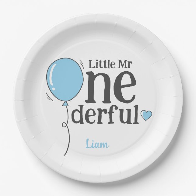 Assiettes En Carton Cute Little Mr Onederful Blue Custom (Devant)