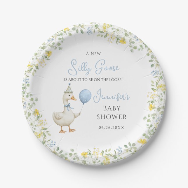 Assiettes En Carton Cute Little Silly Goose Baby Boy Douche (Devant)