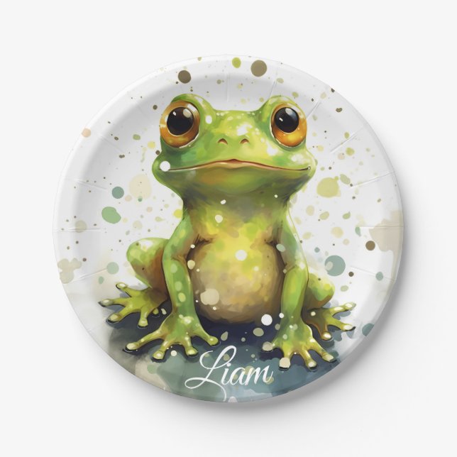 Assiettes En Carton Cute little watercolor frog (Devant)