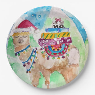 Assiettes En Carton Cute Lllama Christmas Painting Papier de fête Pla