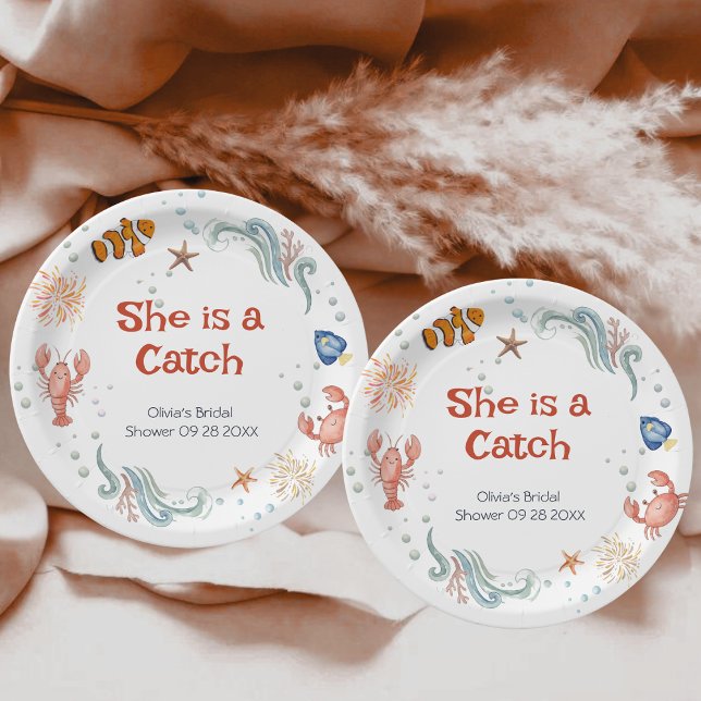 Assiettes En Carton Cute Lobster She is a Catch Bridal Shower (Créateur téléchargé)
