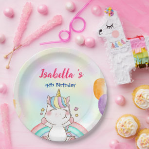 Assiettes En Carton Cute Magical Rainbow Unicorn Bonne fête d'annivers