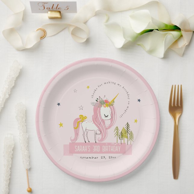Assiettes En Carton Cute Magique Unicorn rose Anniversaire de enfant (Mariage)