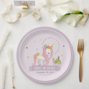 Assiettes En Carton Cute Magique Unicorne Purple Lilac Anniversaire de
