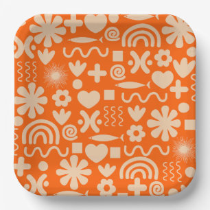 Assiettes En Carton Cute Miscellany Orange Scandi Motif