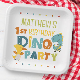Assiettes En Carton Cute Modern Dino Dinosaur fête d'anniversaire pour