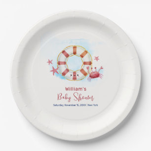 Assiettes En Carton Cute moderne Crabe Nautique Baby shower d'étoiles