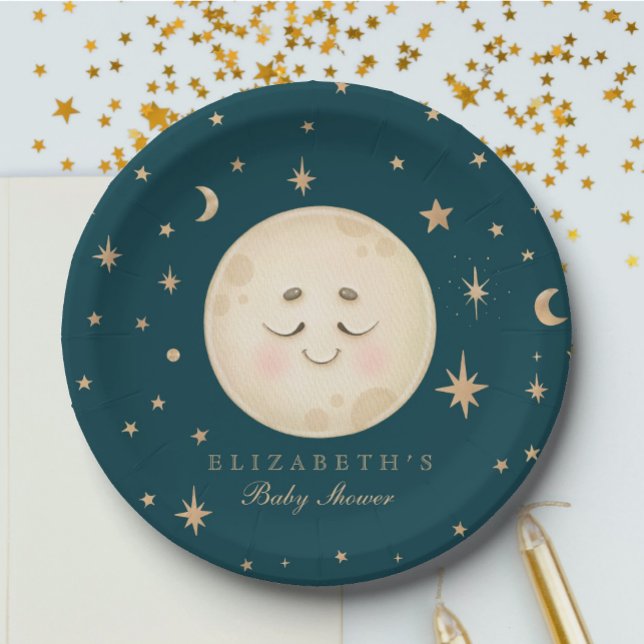 Assiettes En Carton Cute Moon et Star Navy Baby shower (Créateur téléchargé)