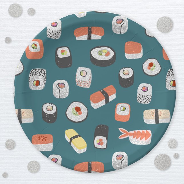 Assiettes En Carton Cute Motif japonais de sushi (Sushi Japanese food art paper plate)