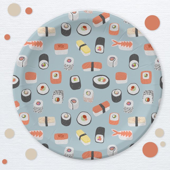 Assiettes En Carton Cute Motif japonais de sushi (Japanese sushi fun paper party plate)