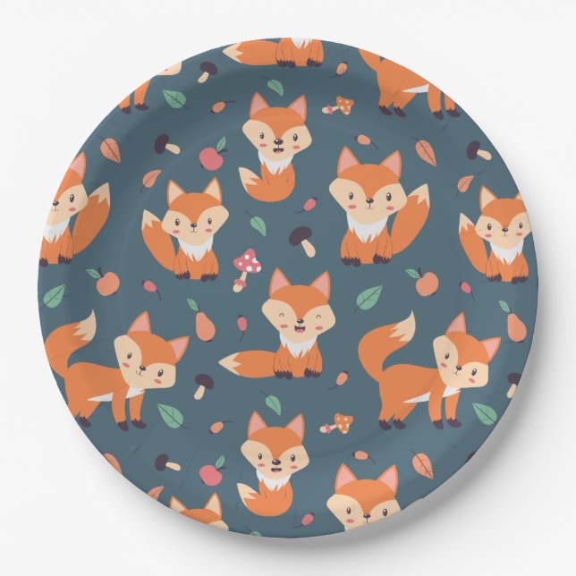 Assiettes En Carton Cute Motif Orange Fox (Devant)