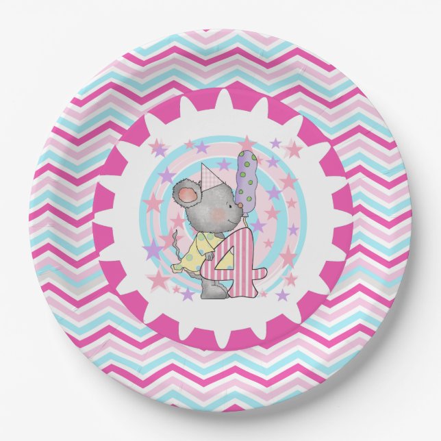 Assiettes En Carton Cute Mouse 4e Plaques papier d'anniversaire (Devant)