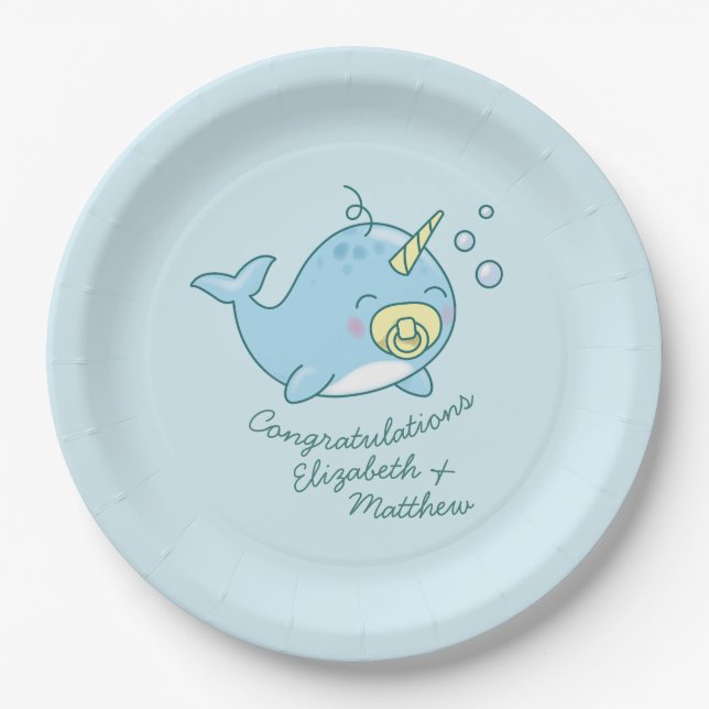 Assiettes En Carton Cute Narwhal Baby shower Kawaii (Devant)