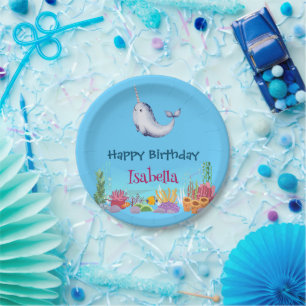 Assiettes En Carton Cute Narwhal Fish Unicorn Baleine mer Anniversaire