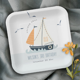 Assiettes En Carton Cute Nautical Blue Sailboat Pastel Anniversaire de