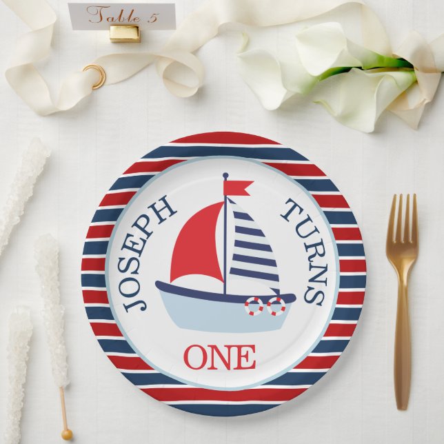 Assiettes En Carton Cute Nautical Sailboat Thème (Mariage)