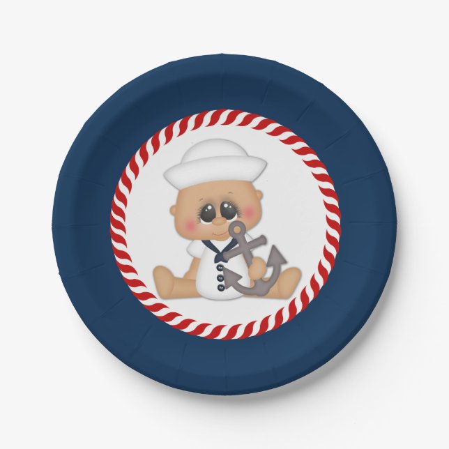 Assiettes En Carton Cute Nautical Sailor Baby Boy (Devant)