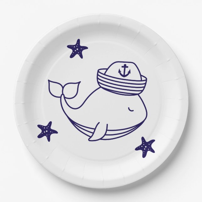 Assiettes En Carton Cute Nautical Whale (Devant)