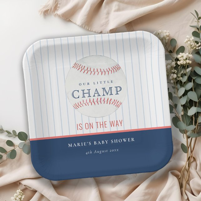 Assiettes En Carton Cute Navy Notre Petit Champ Baby shower De Basebal (Créateur téléchargé)