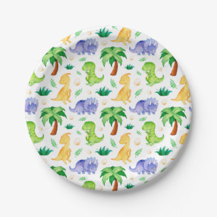 Assiettes En Carton Cute Neon Aquarelle Dinosaur Motif