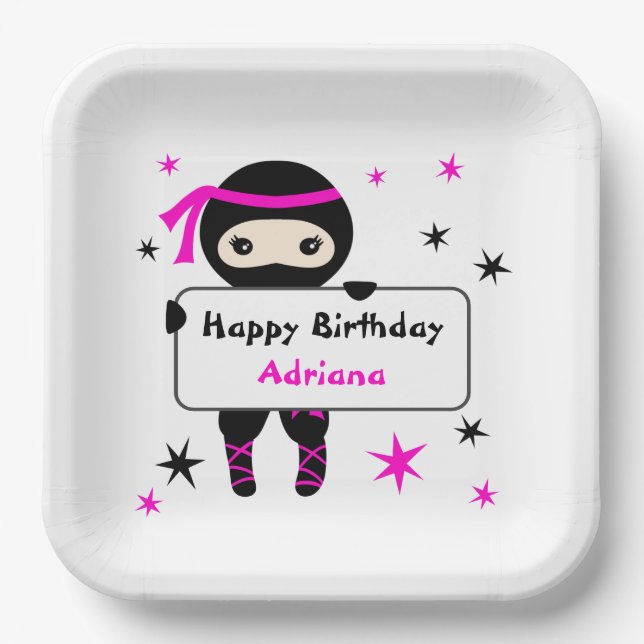Assiettes En Carton Cute Ninja Enfants Guerrier Fille Anniversaire ros (Recto)