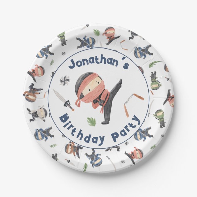 Assiettes En Carton Cute Ninja Warrior Anniversaire de enfant Party No (Devant)