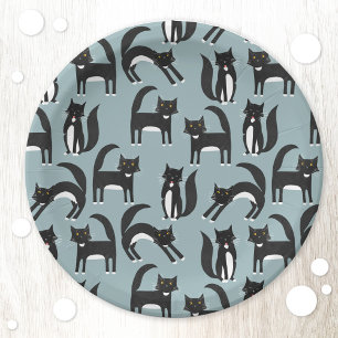 Assiettes En Carton Cute noir et blanc Motif de chat Tuxedo