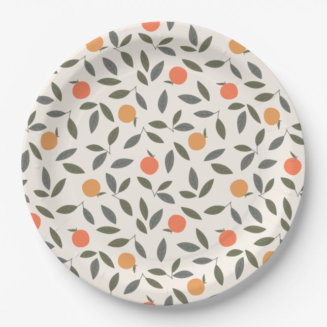 Assiettes En Carton Cute Orange et Motif Feuille (Devant)