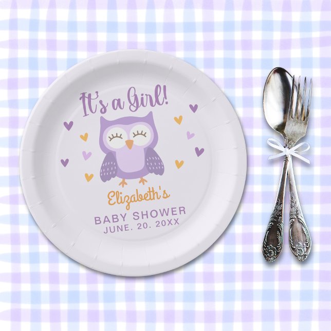Assiettes En Carton Cute Owl Baby Shower Girl (Créateur téléchargé)