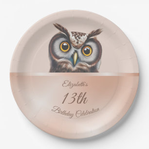 Assiettes En Carton Cute Owl Rose Gold Plaques papier d'anniversaire