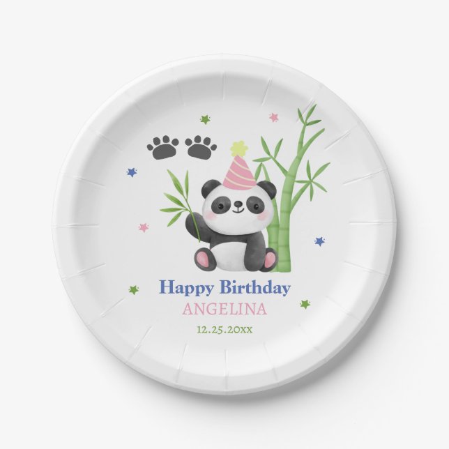 Assiettes En Carton Cute Panda Bear Bamboo Birthday  (Devant)