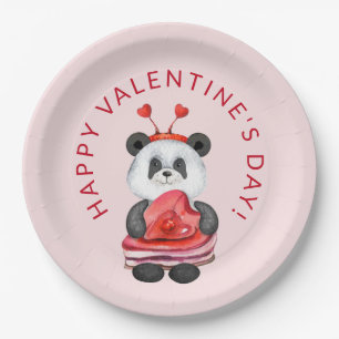 Assiettes En Carton Cute Panda Joyeux Valentines Jour Fête Papier Pla