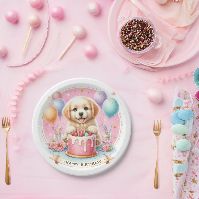 Assiettes En Carton Cute Pastel Chiot Labrador - Anniversaire (Créateur téléchargé)