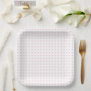 Assiettes En Carton Cute Pastel Motif de Coeurs Rose
