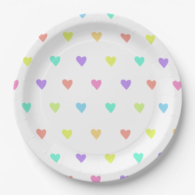 Assiettes En Carton Cute Pastel Rainbow Hearts Motif (Devant)