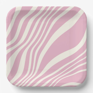 Assiettes En Carton Cute Pastel Rose Blanc Zebra Print Stripes Motif