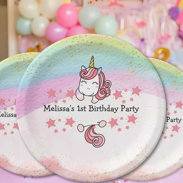 Assiettes En Carton Cute Pastel Unicorn & Rainbow Birthday Party (Créateur téléchargé)