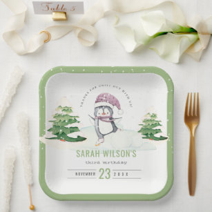 Assiettes En Carton Cute Pastel Winter Penguin Enfants N'importe quel 