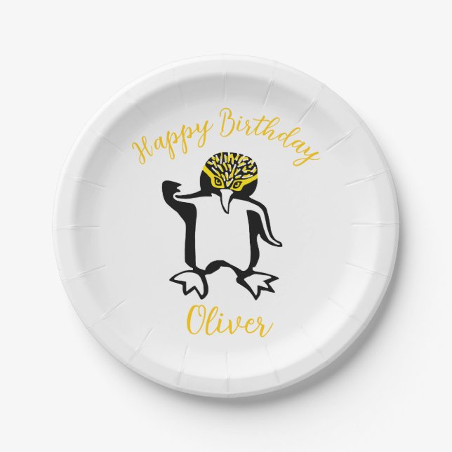 Assiettes En Carton Cute PENGUIN - Joyeux anniversaire -Faune (Devant)