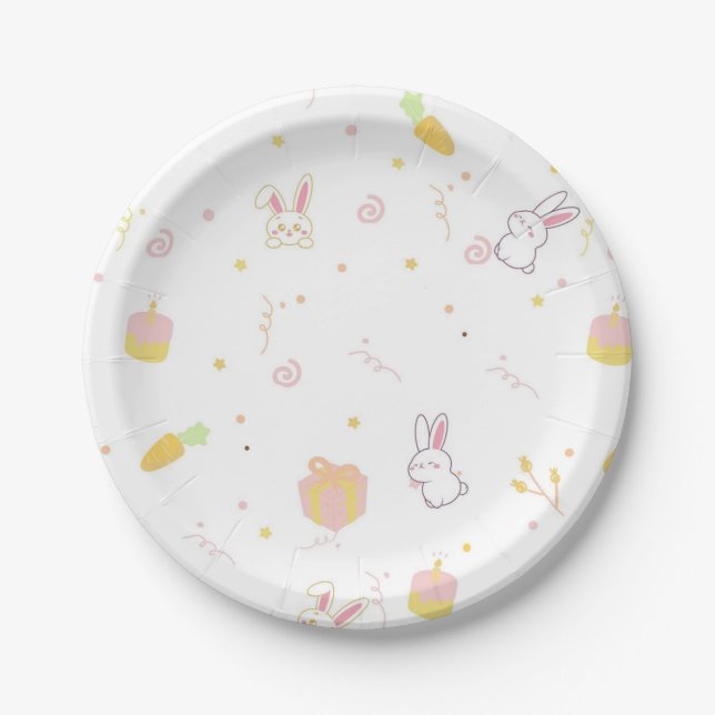 Assiettes En Carton Cute Petit Lapin Plaques Papier Hop Two It Anniver (Devant)