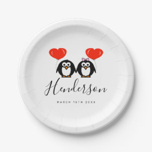 Assiettes En Carton Cute pingouin couple dessin sur papier mariage Pla